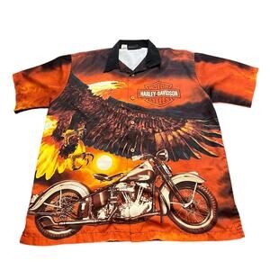 Vintage Harley Davidson AOP Eagle Motorcycle Biker Button Down Shirt Graphic‎ XL